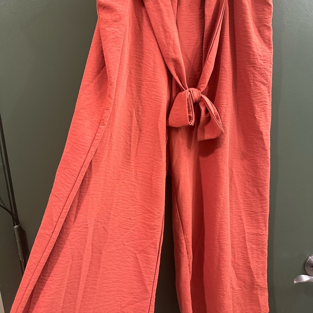 Wide-Leg Tie-Waist Jumpsuit - Coral